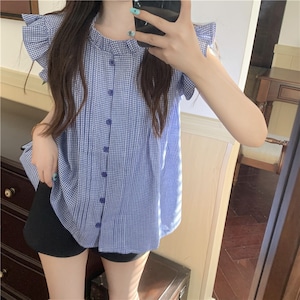 Frill sleeveless button shirt TO0582