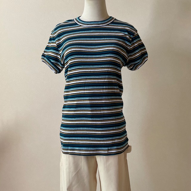 【Dead Stock】Martin&Matthew 90s Stripes T-Shirts Turquoise W275