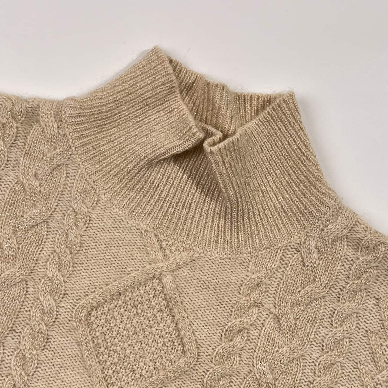 カシミヤ混 BASILE28 バジーレ 28 ケーブル編み ラメ加工 半袖 ニット セーター 40/アイボリー レディース