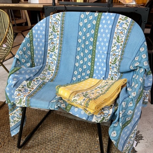 MULTI CLOTH Marseille Stripe 2Color マルチクロス 　マルセイユストライプ　サックスブルー　イエロー　　マルチカバー　　テーブルクロス　　ソファーカバー　ベッドカバー　Blue　Yellow