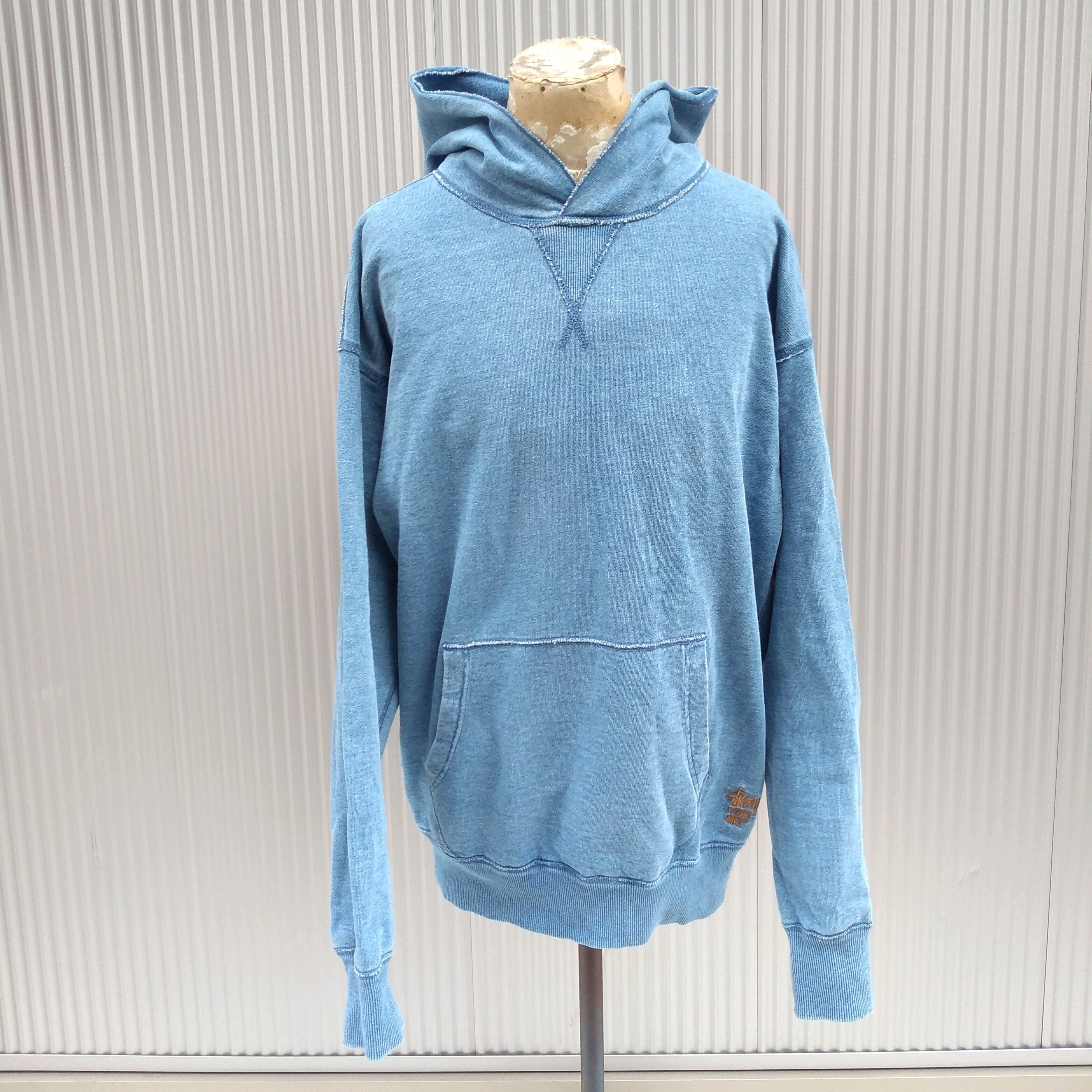 STUSSY ステューシー パーカー サイズ:M インディゴ染め 後付けフード 半袖 ジップ スウェット パーカー VINTAGE INDIGO HOODIE インディゴ ブルーネイビー トップス フーディー 【メンズ】