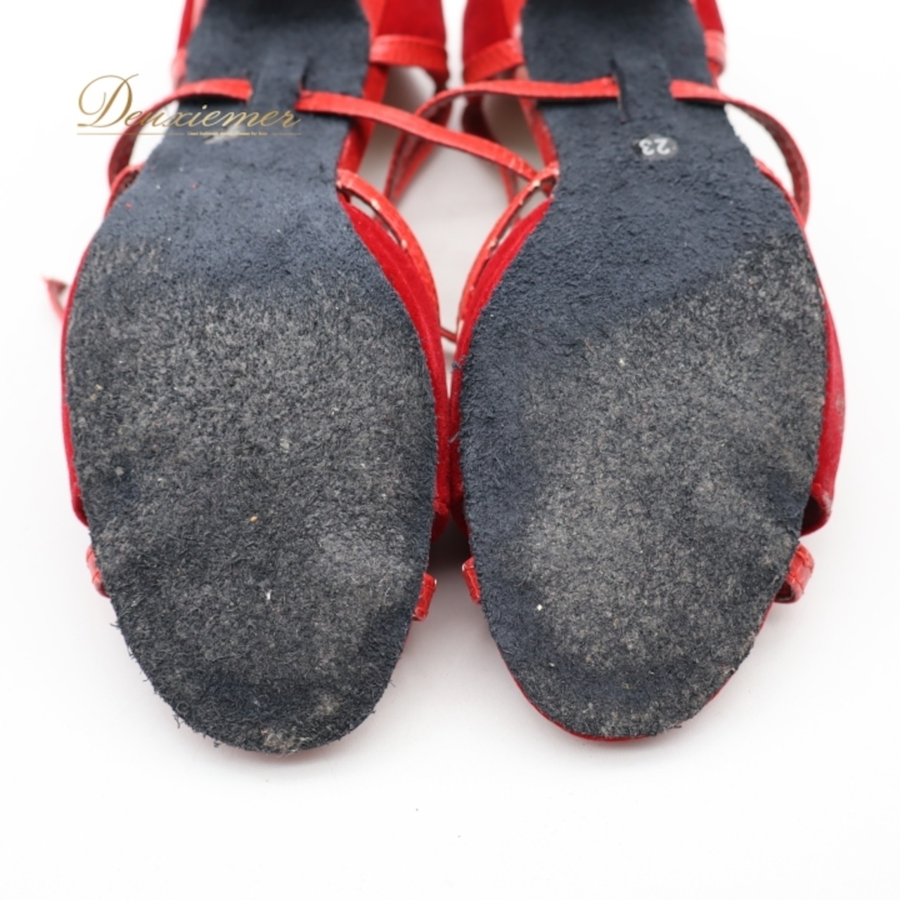 社交ダンス 衣装 ラテン シューズ 23cm レッド系 Jig Foo 靴 くつ ヒール レディース 赤 金 ストラップ 上品 鮮やか かわいい 練習 レッスン イベント ステージ ダンス衣装 ゴールド系