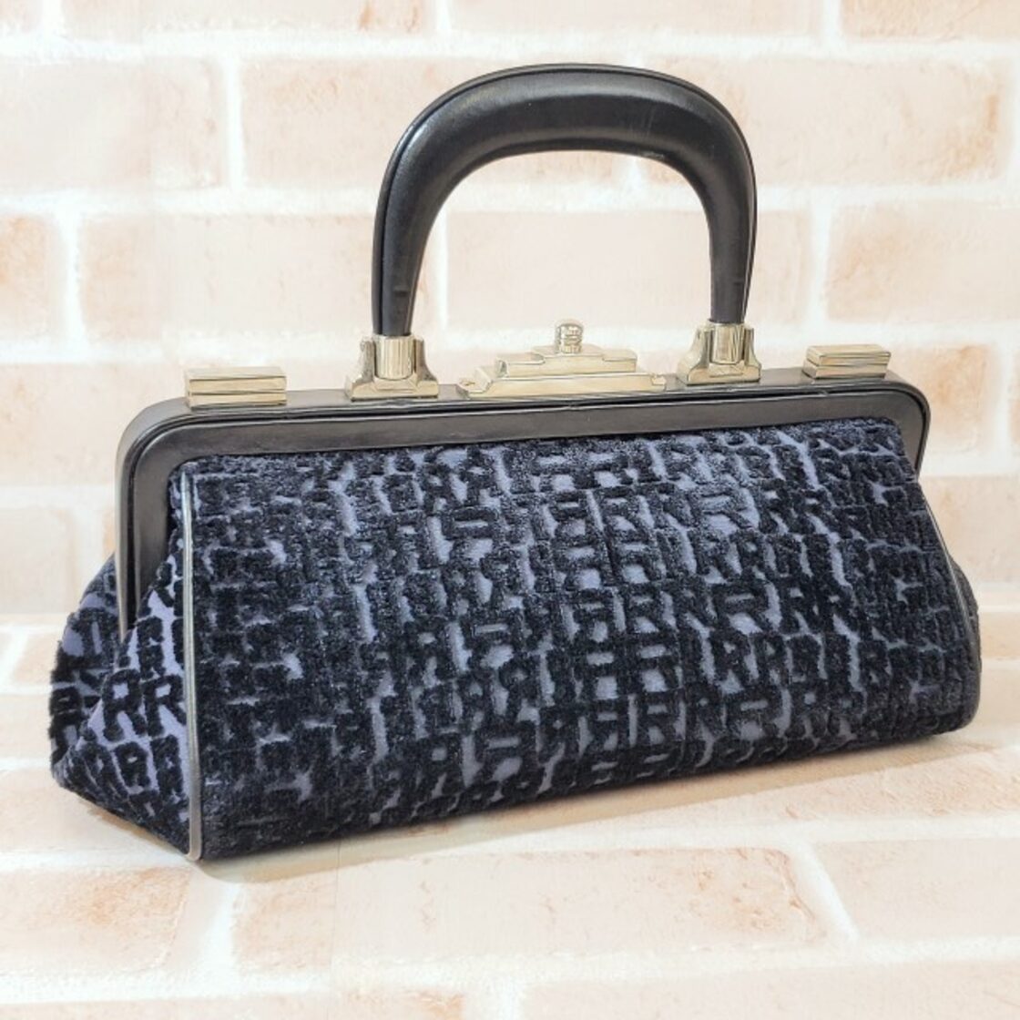 美品 オールドロベルタ ☆ ロゴ柄 ベロア バゴンギ ハンドバッグ 