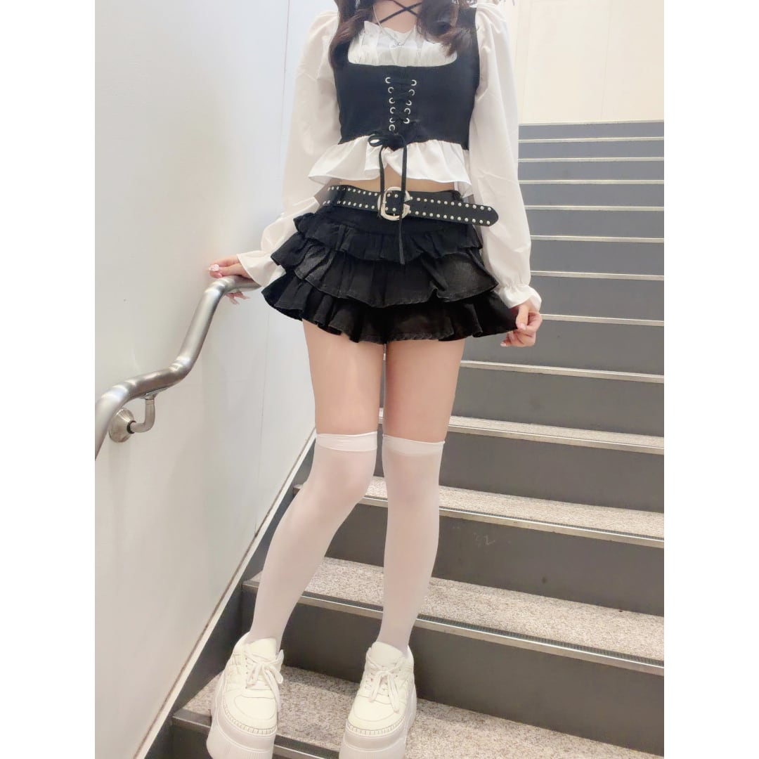 10/2新着】2点セット☆ベルト付き ティアードフリルデニムスカート