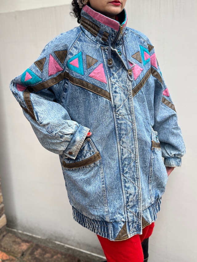 80s-90s Native Motif Geometric Design Denim Jacket