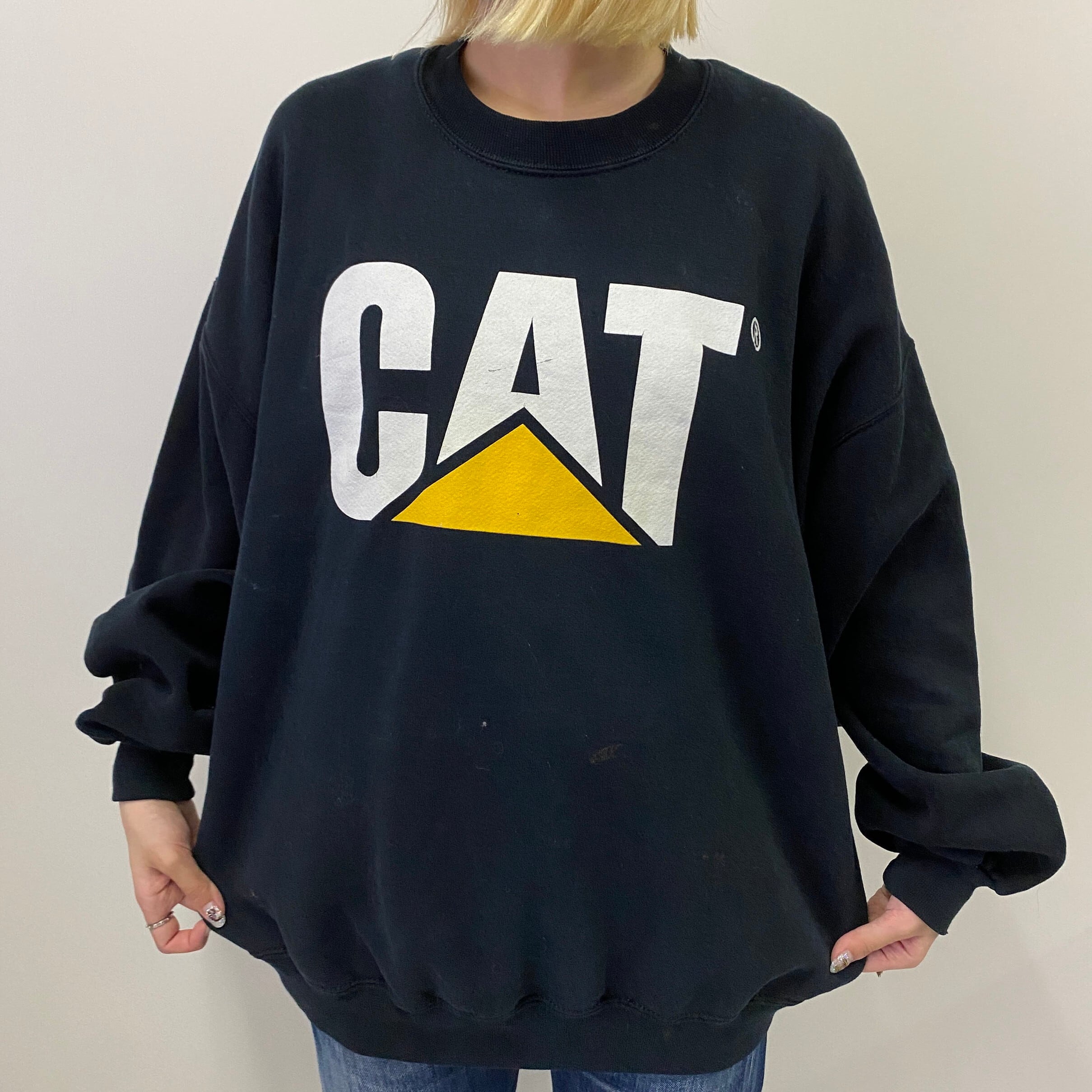 80〜90s USA製 CAT スウェット パーカー M 黒 キャタピラー