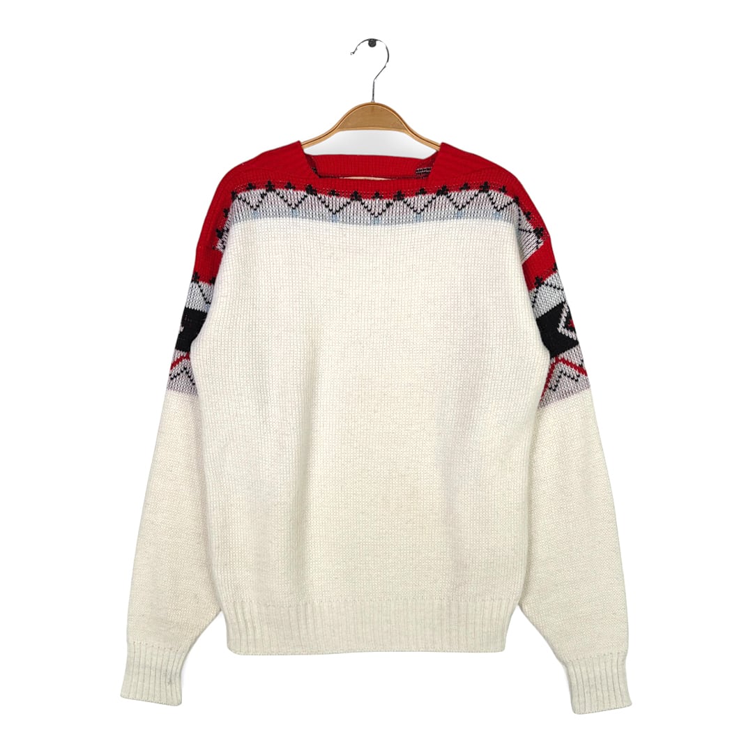70s マックレガー USA製 スクエアーネック ヴィンテージ アクリルセーター 赤白 McGREGOR サイズL相当 古着 CH1105