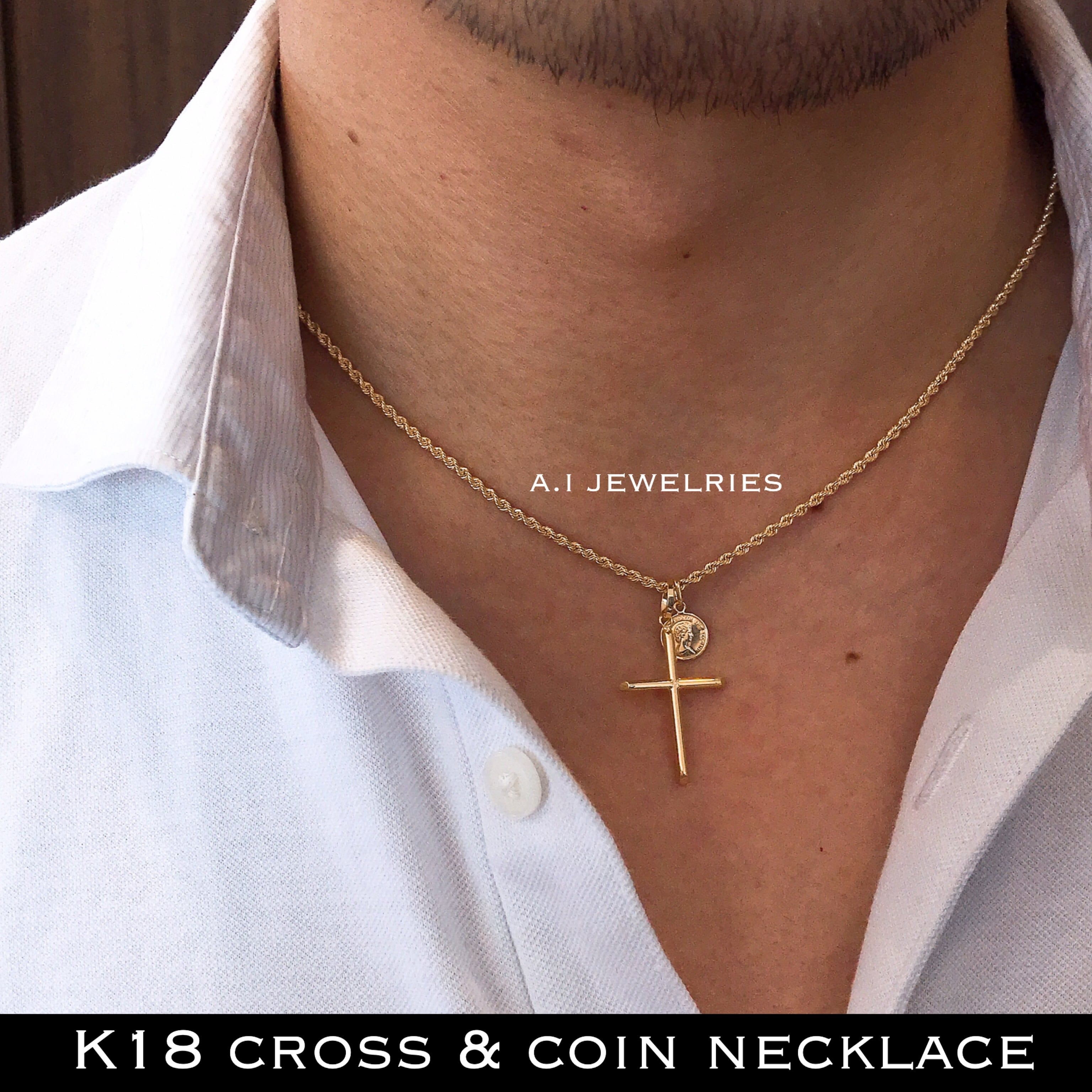 ネックレス メンズ 18金 クロス ロープ コイン ダブル ペンダント 新品 K18 Rope Cross Coin Necklace A I Jewelries エイアイジュエリーズ ネックレス メンズ 18金 クロス ロープ コイン ダブル ペンダント 新品 K18 Rope Cross Coin Necklace A I Jewelries エイアイジュエリーズ