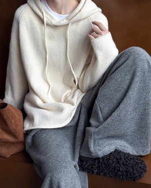 オーバーサイズ ミドル丈 フーディー ニット 2color A0839