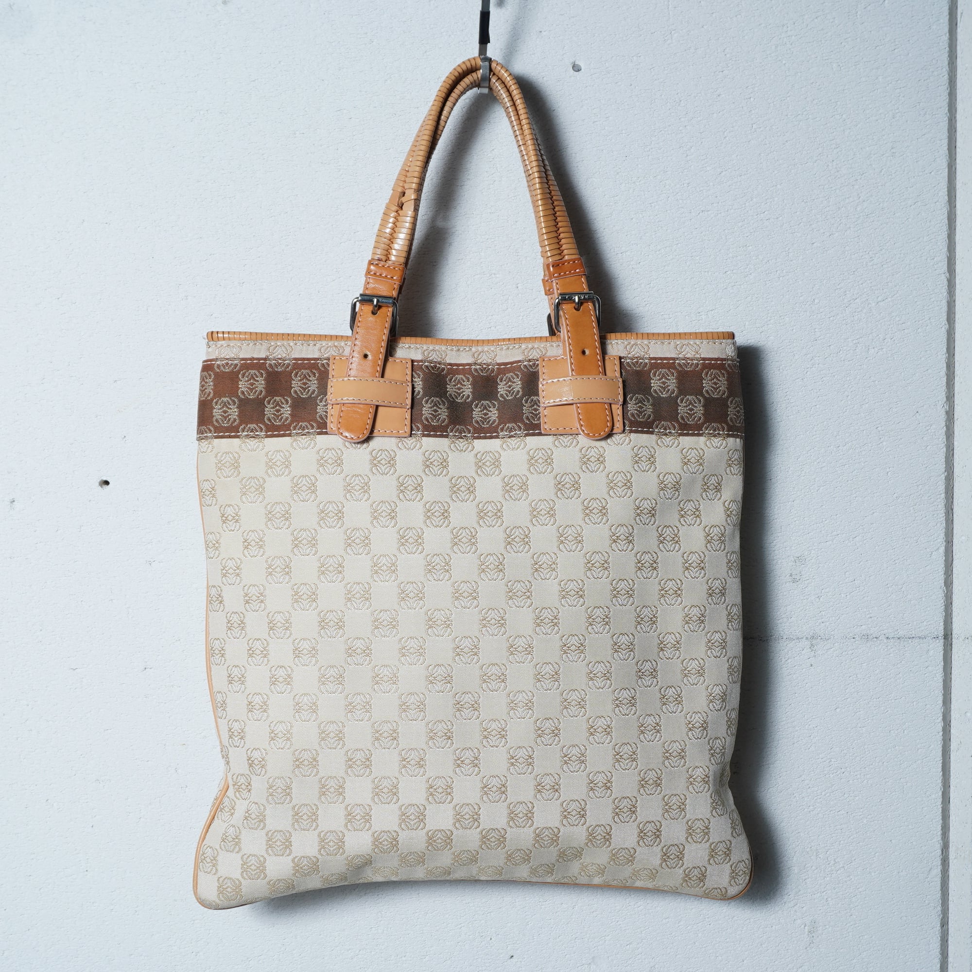 LOEWE】ロエベ アナグラムロゴ総柄キャンバス・レザートートバッグ
