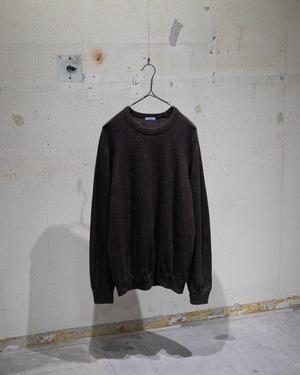 1990s~ vintage "malo" elbow leather switching nep cashmere×wool knitted sweater / From ITALY