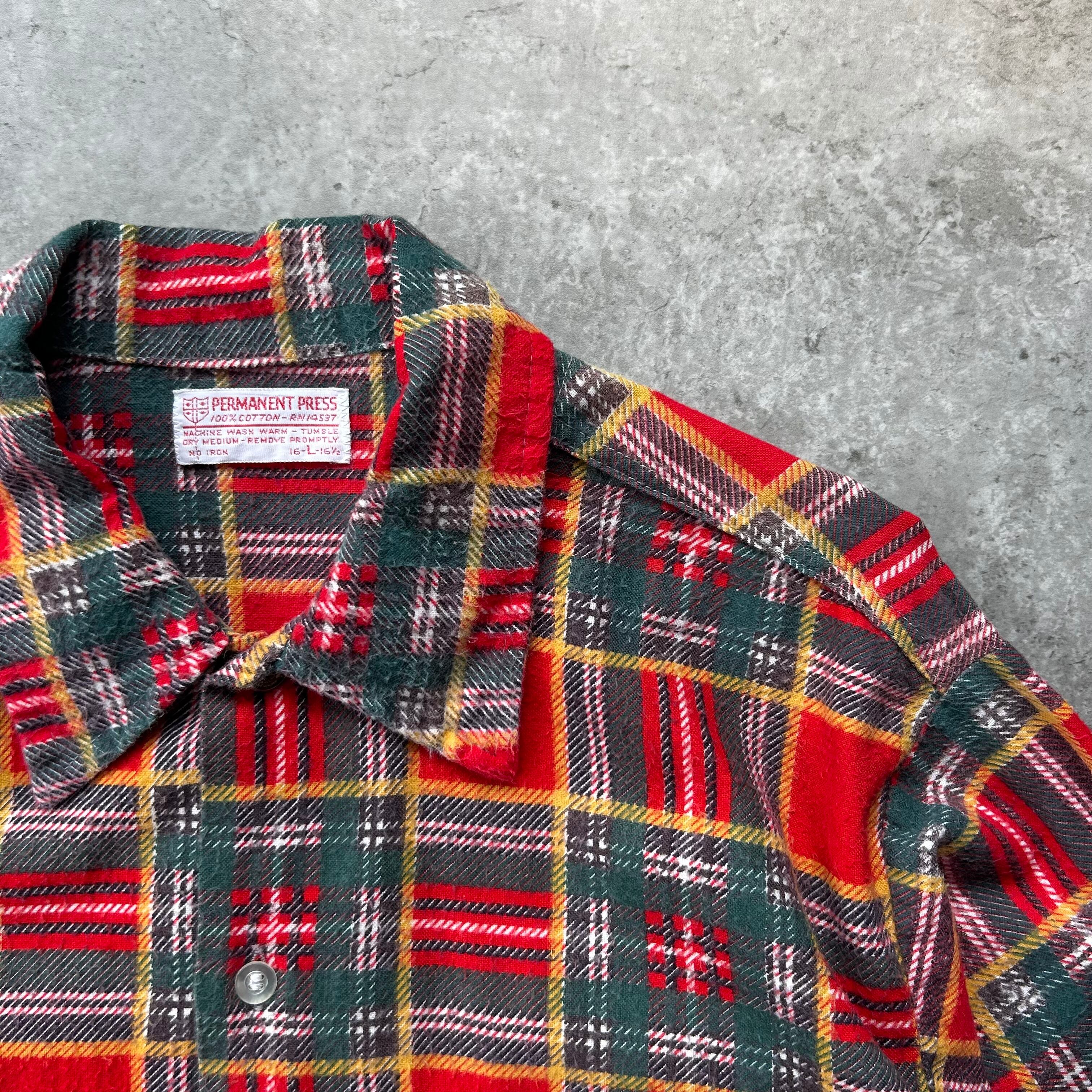 70s プリントネルシャツ USA製 L レッド×グリーン 好配色 70s プリントネルシャツ USA製 L レッド×グリーン 好配色 | 東京準備室