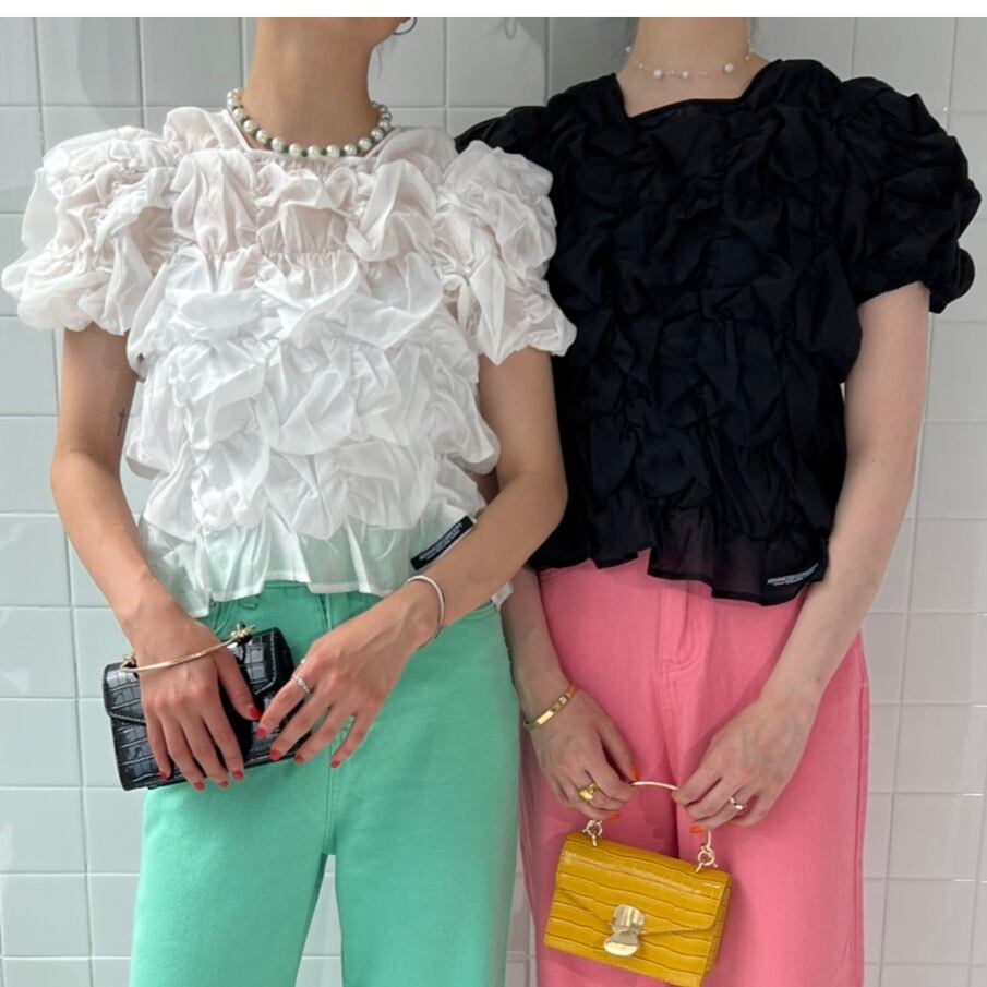 shirring round neck tops_LN01253