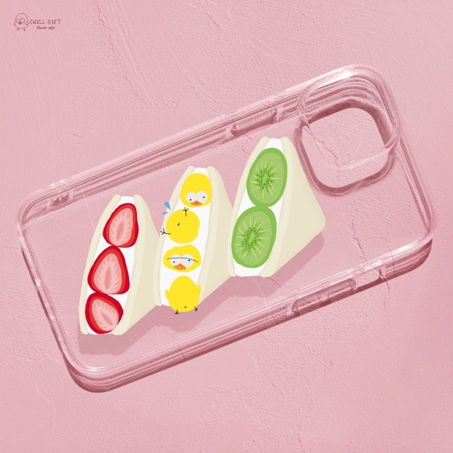 チルさん×フルーツサンド　まん丸ひよこのスマホケース　　iPhone　Android　クリアケース　ハードケース　ソフトケース　ポリカーボネート　TPU