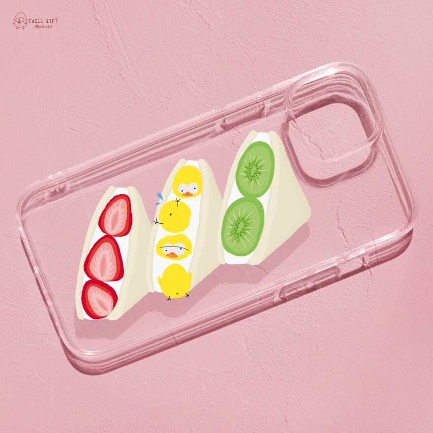 チルさん×フルーツサンド まん丸ひよこのスマホケース iPhone Android クリアケース ハードケース ソフトケース ポリカーボネート TPU
