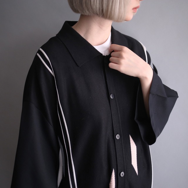 knit switching design geometry pattern h/s shirt