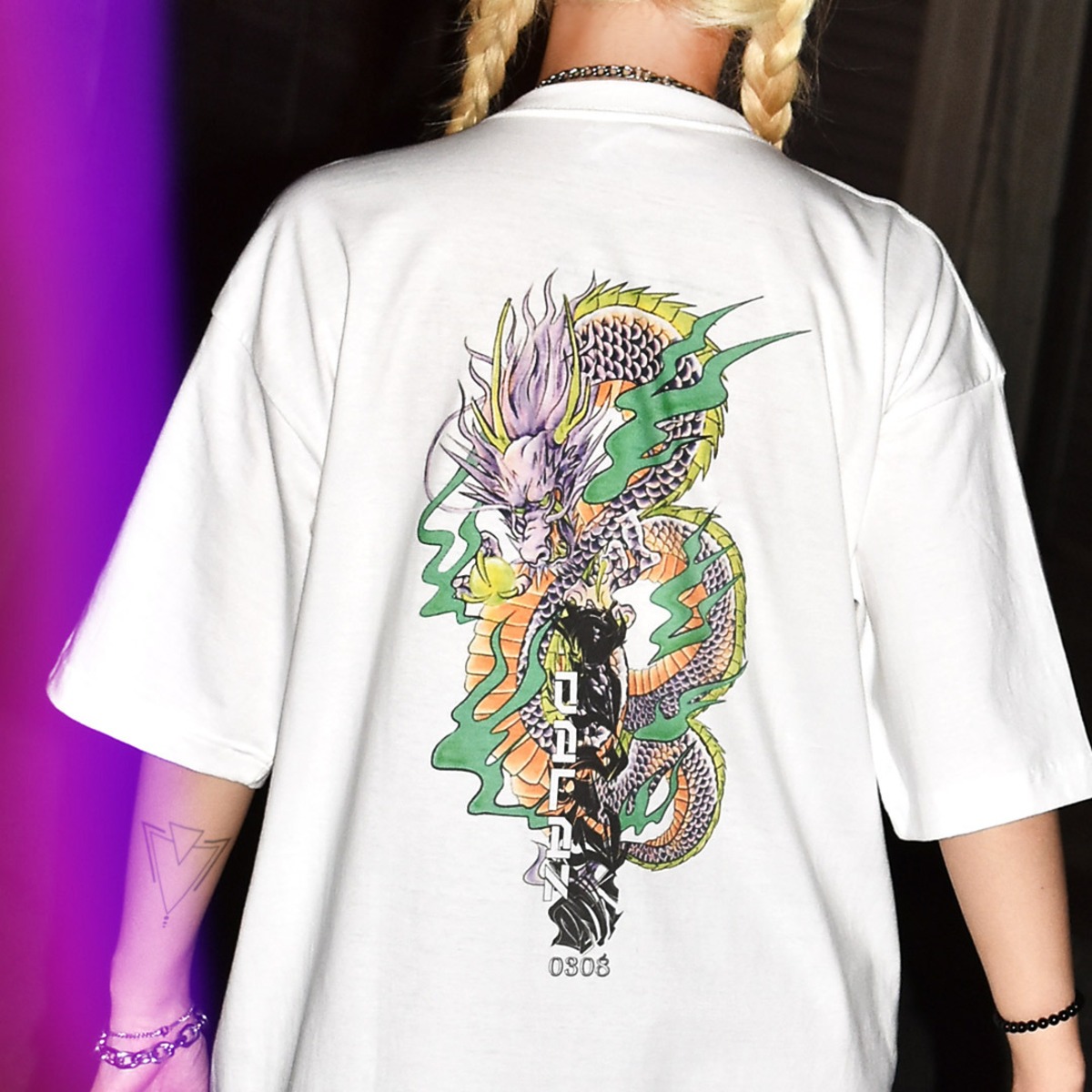 Tシャツ 龍 ドラゴン 半袖 tシャツ 龍柄 ロゴTシャツ 白 ホワイト 刺繍 