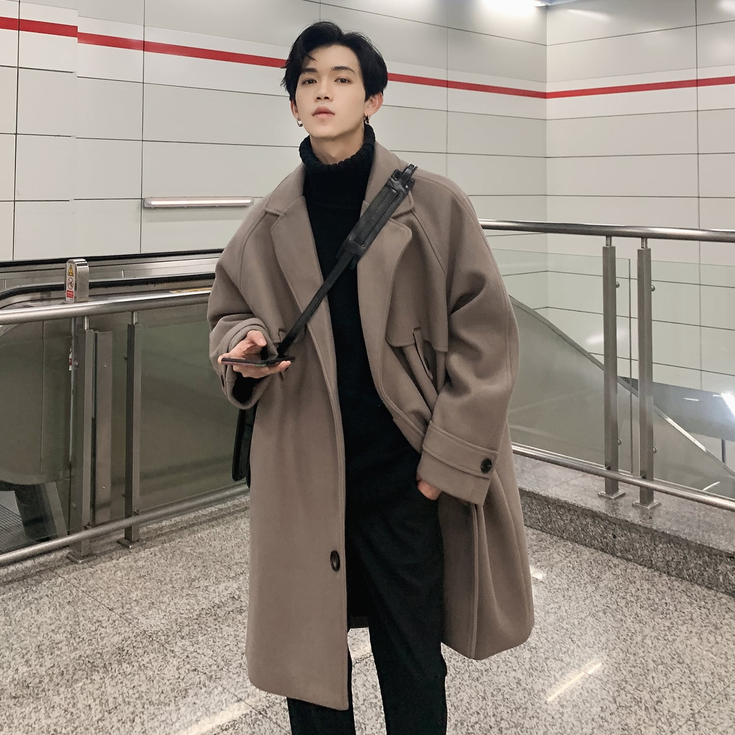 アウター トレンチコート 膝丈 ミディアム丈 長袖 Vネック 襟付き