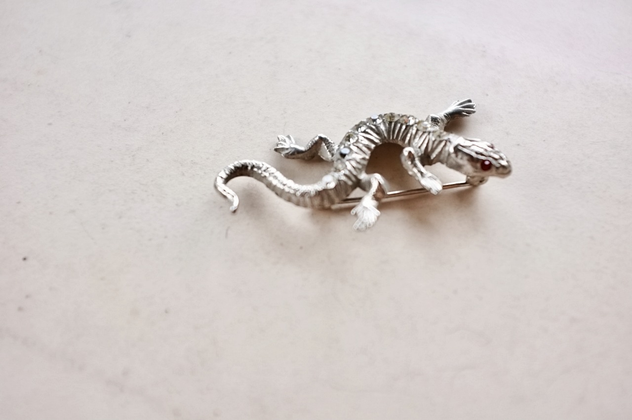 フランス 赤いお目目のトカゲさんとブローチ ヴィンテージ