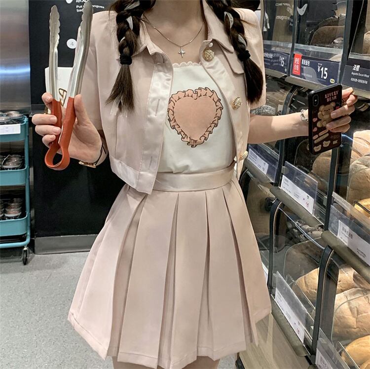 セットアップ ハート柄タンクトップ 各単品購入可能！ プリーツ