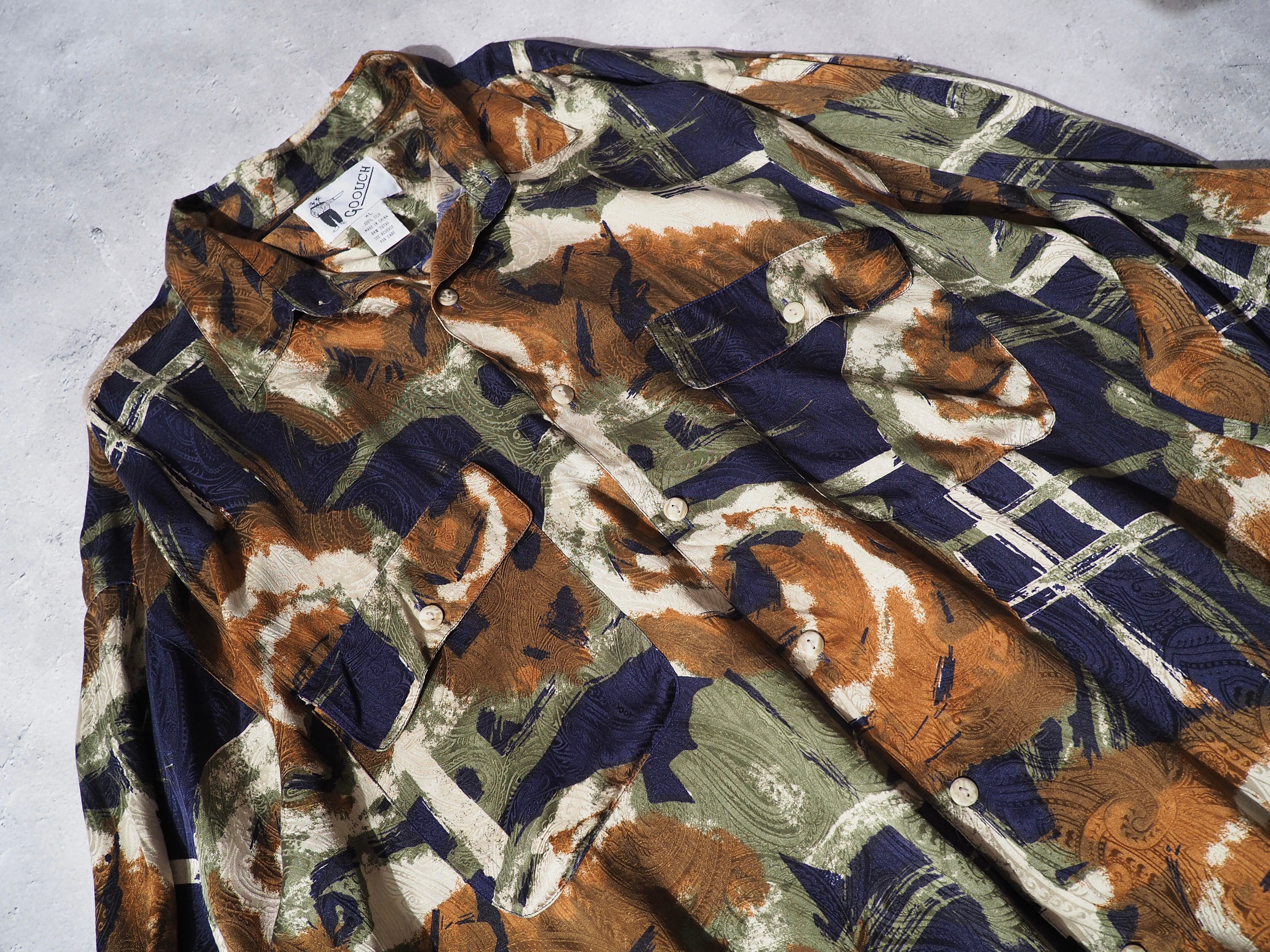 1990s GOOUCH retro art × openwork paisley full pattern silk shirt