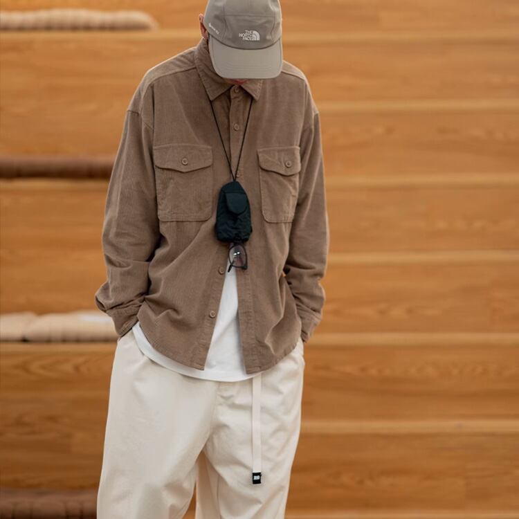 ★TEXTURED PLAIN CORDUROY WORK SHIRT　　　A0785