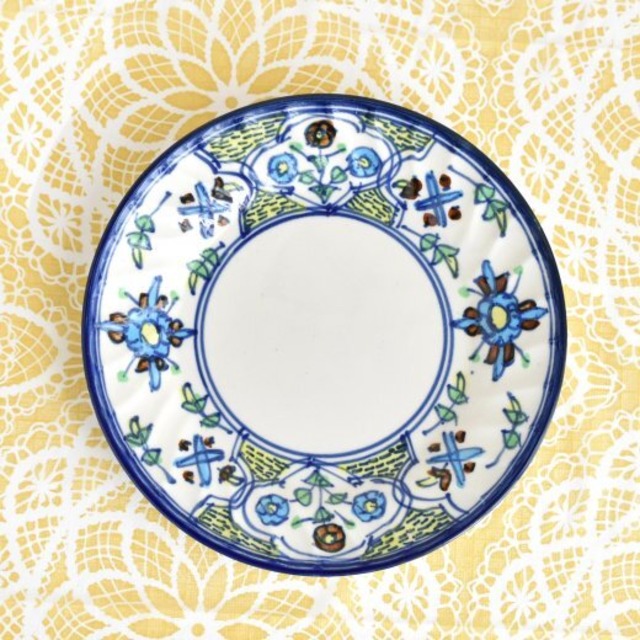 ヤズド陶器  フラット皿   B ホワイトフラワー