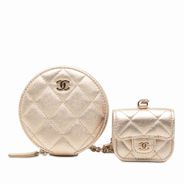 シャネル ココマーク マトラッセ コインケース AirPodsケース ゴールド レザー レディース CHANEL 【中古】