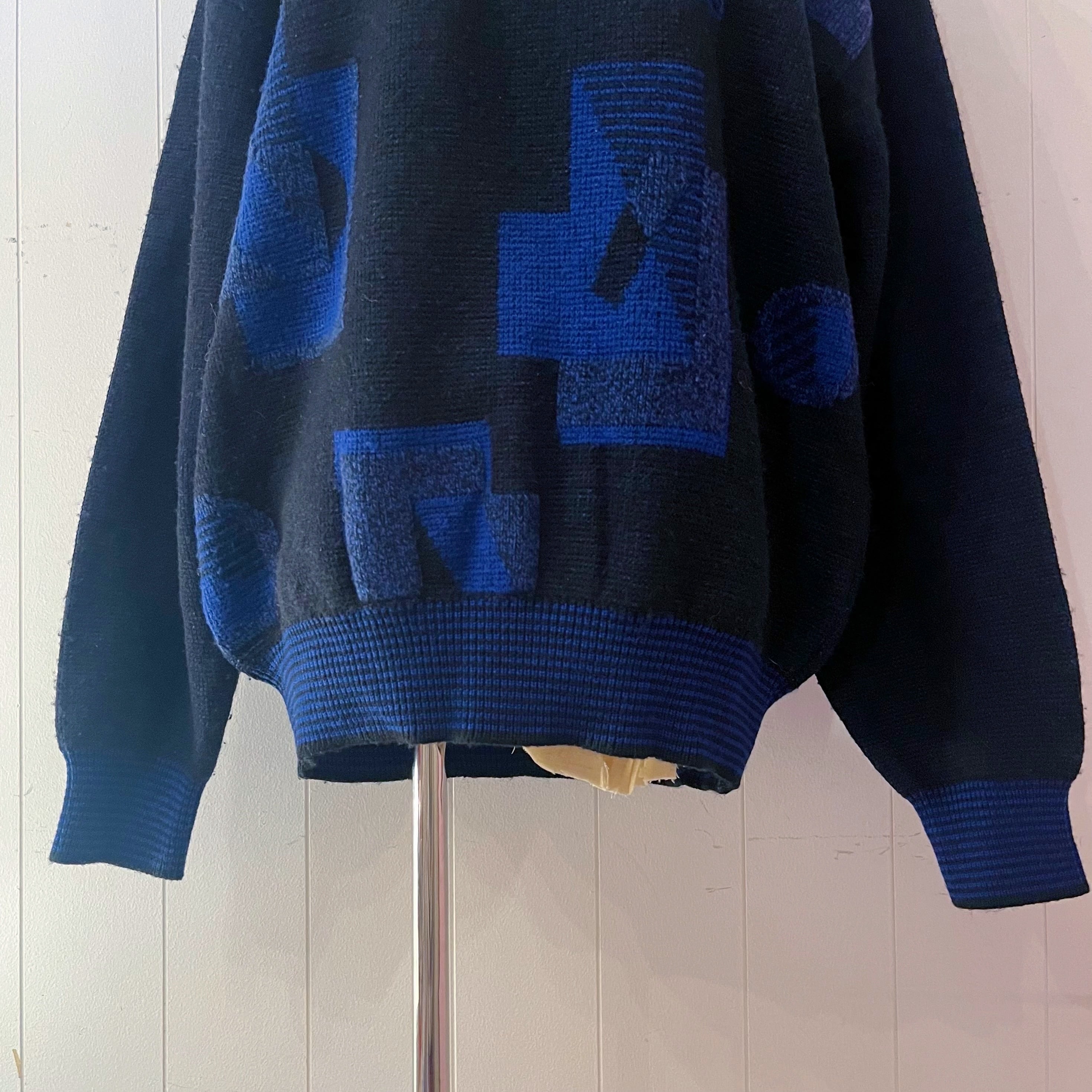 90s blue geometric knit sweater