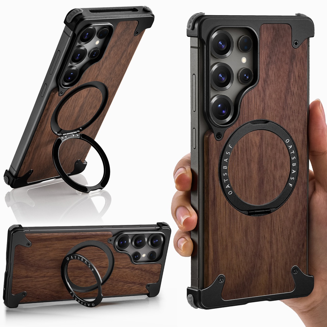 ◆Galaxy S26 Ultra / S25 Ultra / S24 Ultra◆ Walnut Wood × Metal Magnetic Phone Case / ウォルナット ウッド × メタル マグネット スマホケース