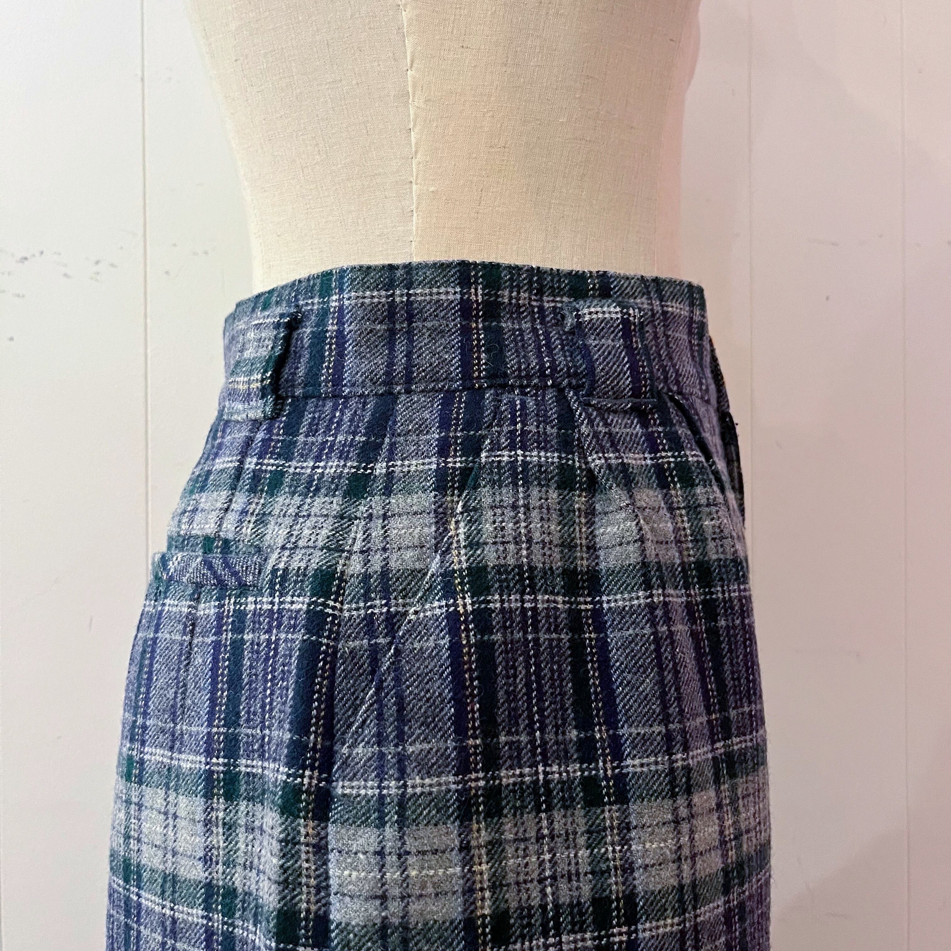 gold button blue check pants