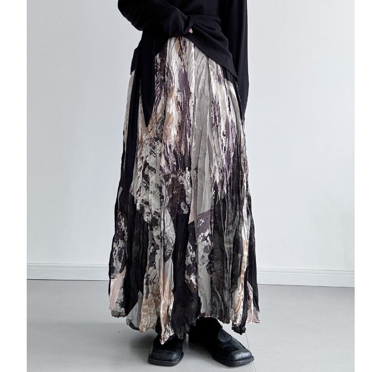 アートプリーツロングスカート R30369