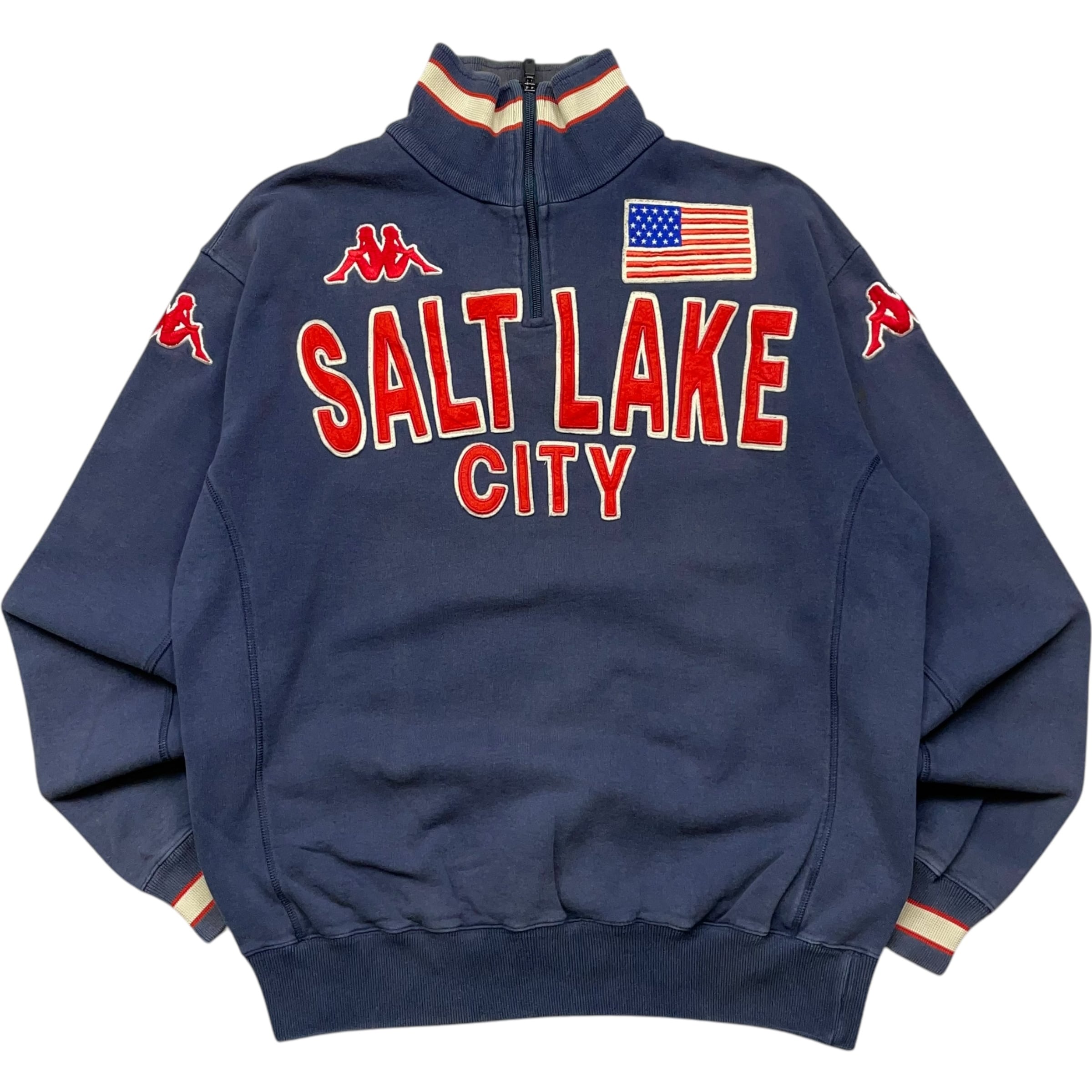 《L》 Kappa カッパ ハーブジップ スウェット ソルトレイクシティ 都市 ネイビー 90年代 vintage no.5340