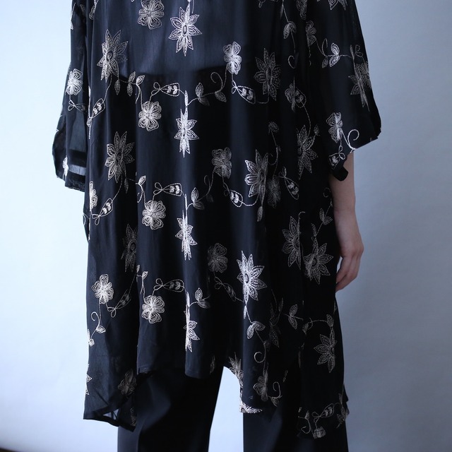 "刺繍" over wide silhouette black mode h/s see-through shirt