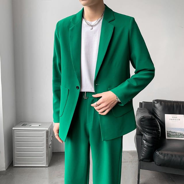 予約販売】メンズ セットアップ スーツ シングル 無地 スリム 男前