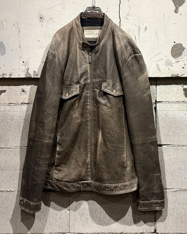 【Caka otto】“Calvin Klein Jeans” Beautiful Aging Single Riders Type Leather Jacket