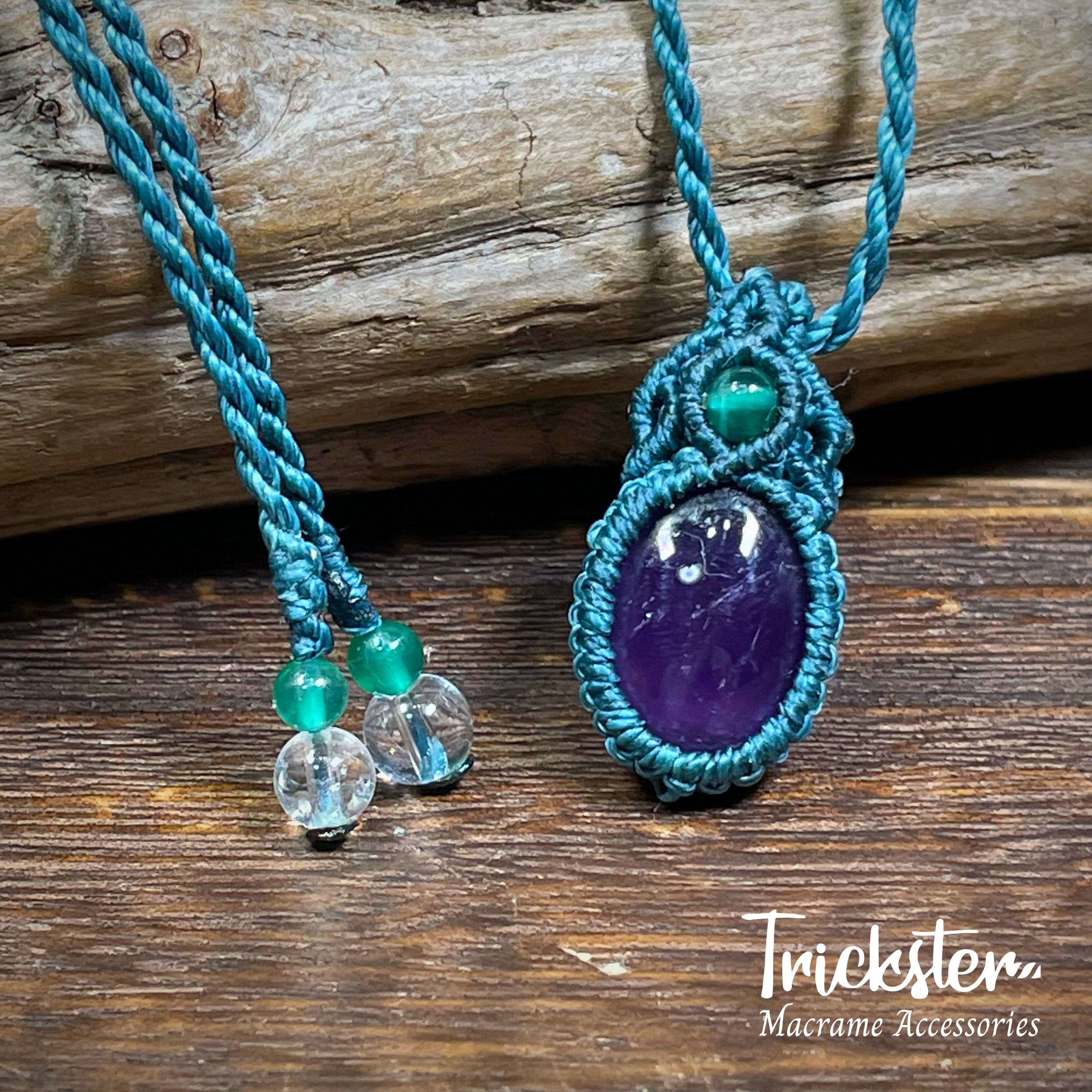 アメジスト グリーンオニキス マクラメペンダント T169 | Trickster