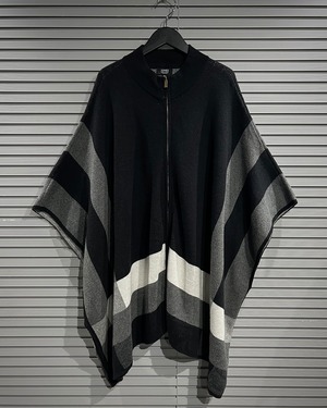 【X VINTAGE】Checkered Vintage Zip Up Knit Poncho