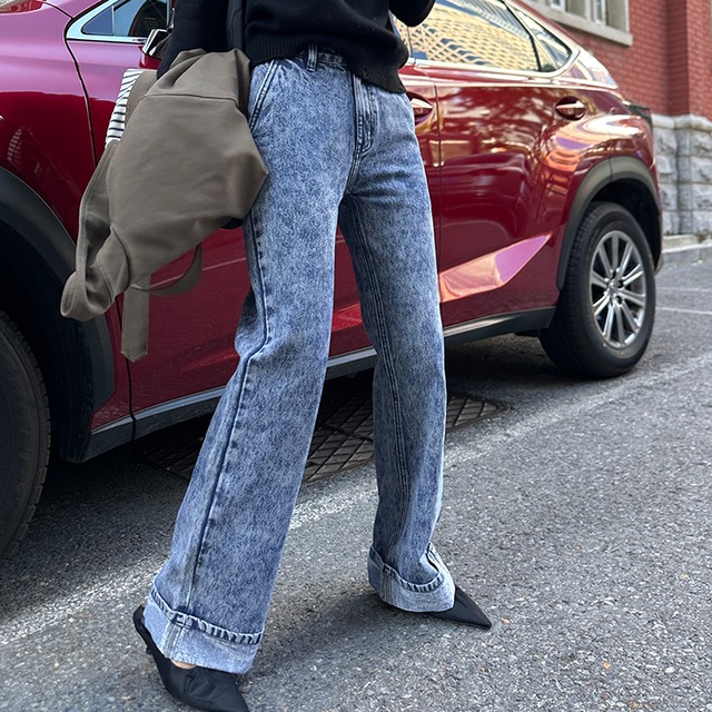 washed flare denim pants S1371