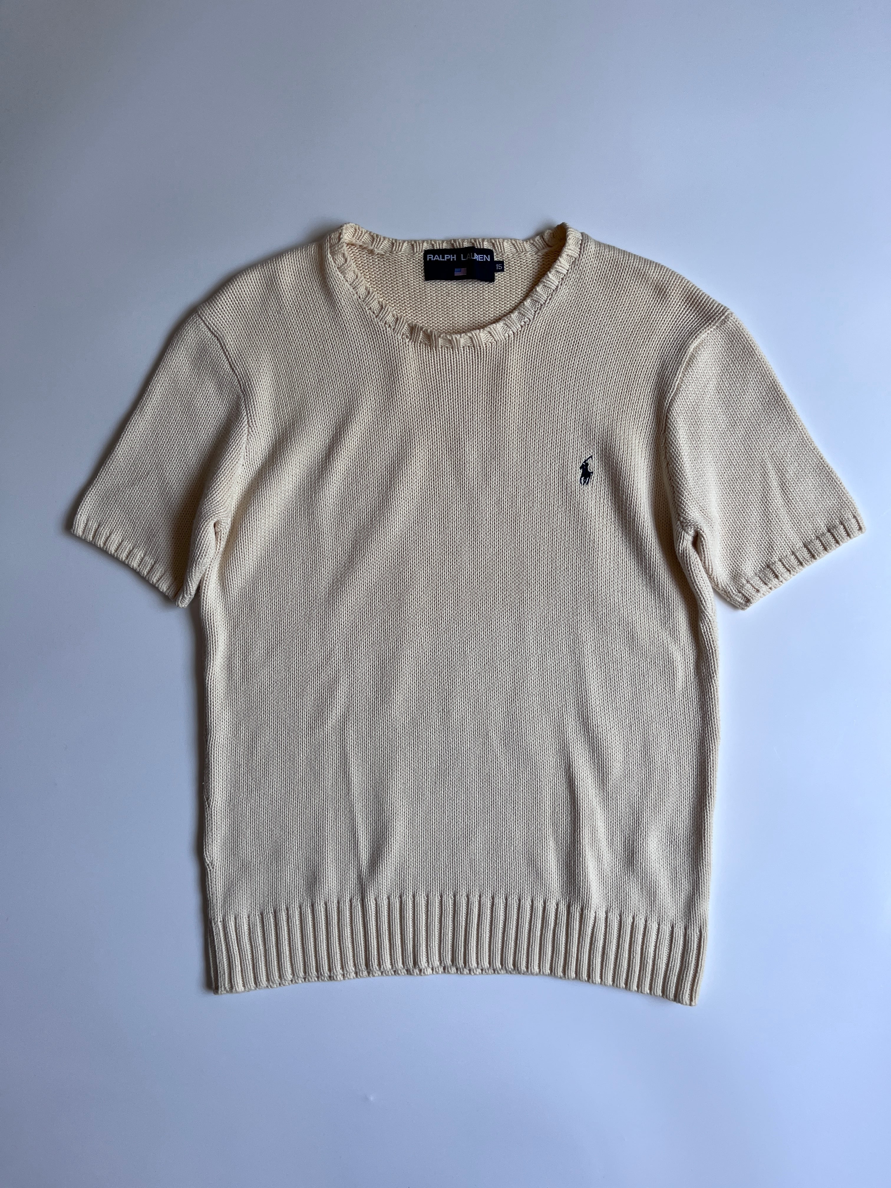 ポロスポーツ ラルフローレン Polo Sport Ralph Lauren サマーニット 半袖クルーネック ポニー刺繍|アイボリー|レディース 15|古着 中国製 1990年代 - 2000年代