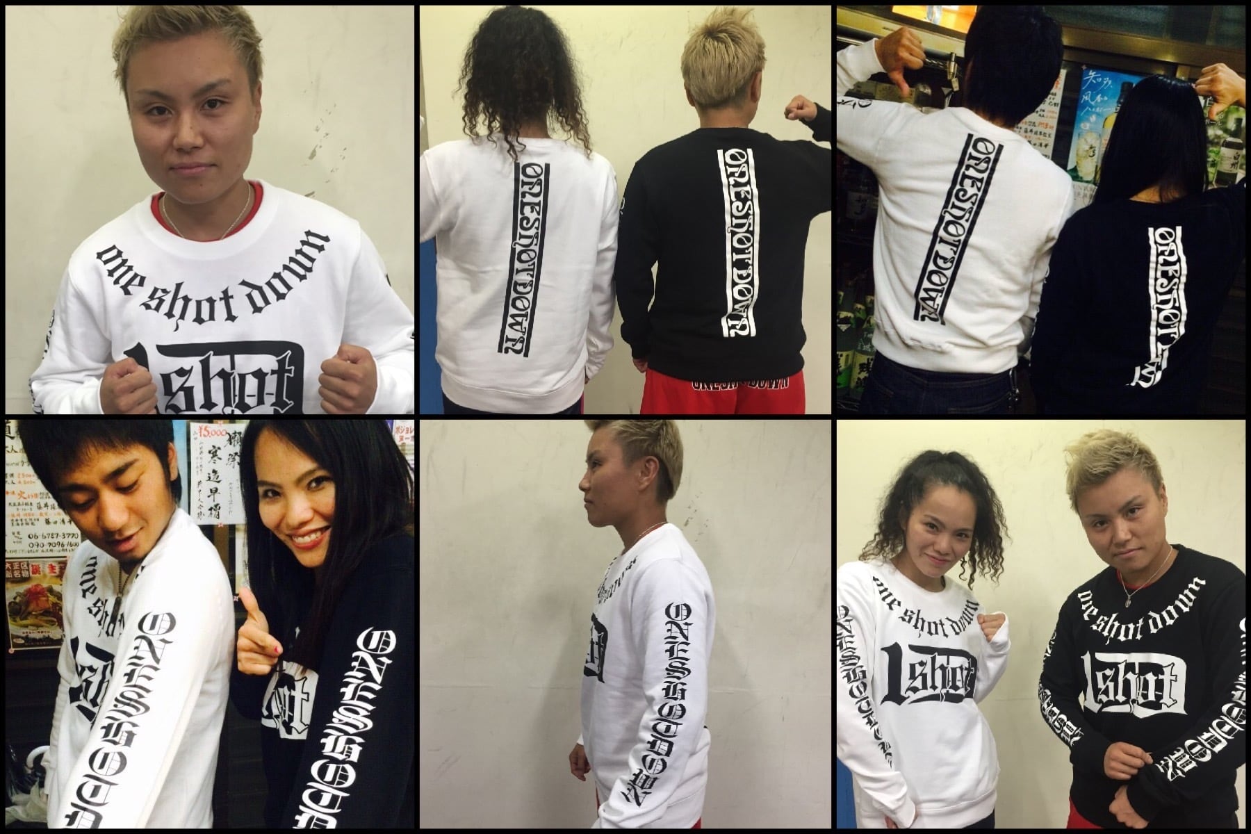 ONESHOTDOWN クロイスターブラック文字 クールネック スエット