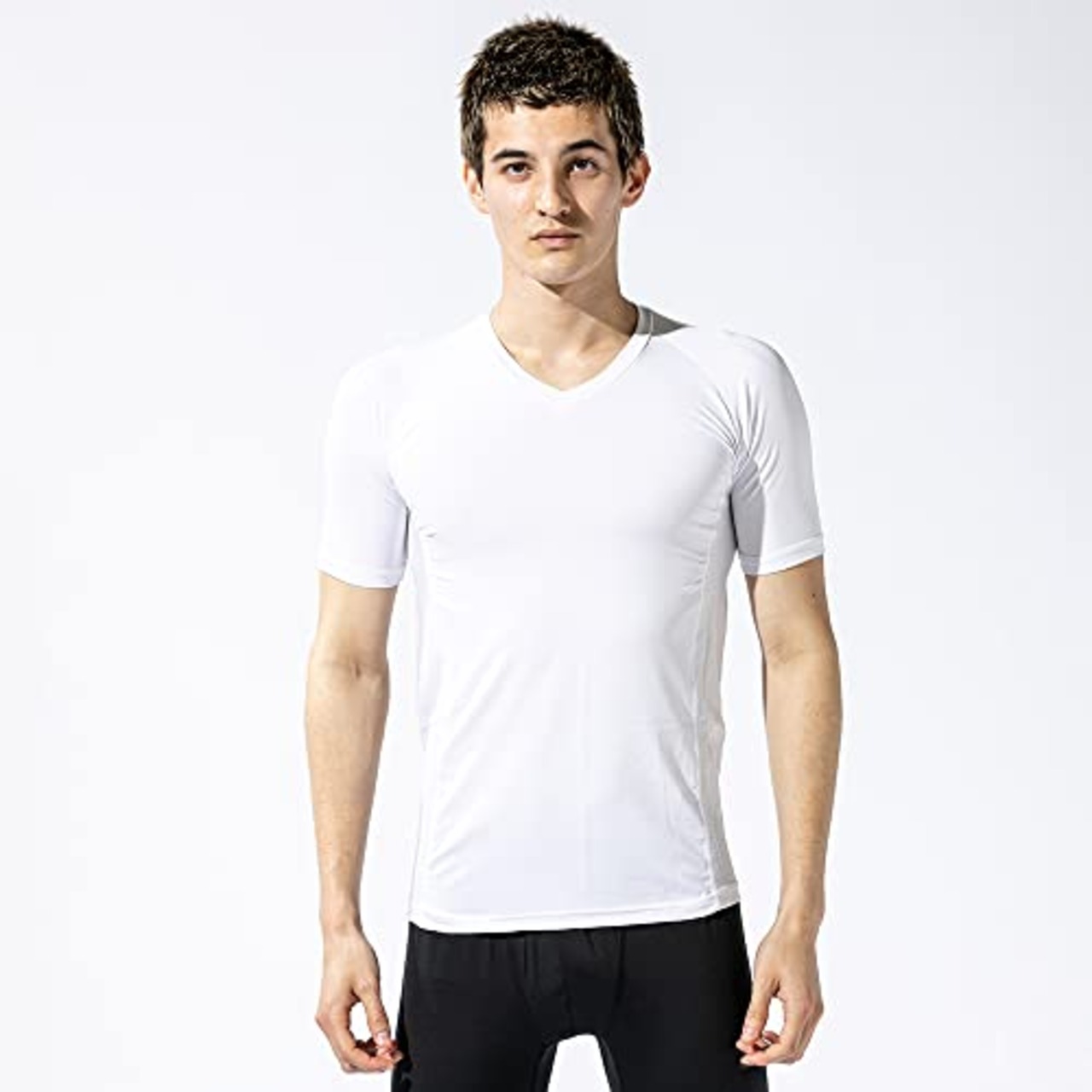 おたふく手袋(Otafuku Glove) 夏用インナー 半袖 Vネック [コンプレッション 吸汗速乾 UVカット 接触冷感 消臭 メンズ] JW-622 ホワイト L