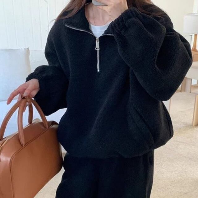 予約販売】セットアップ レディース ブラウン ブラック 無地 ボア