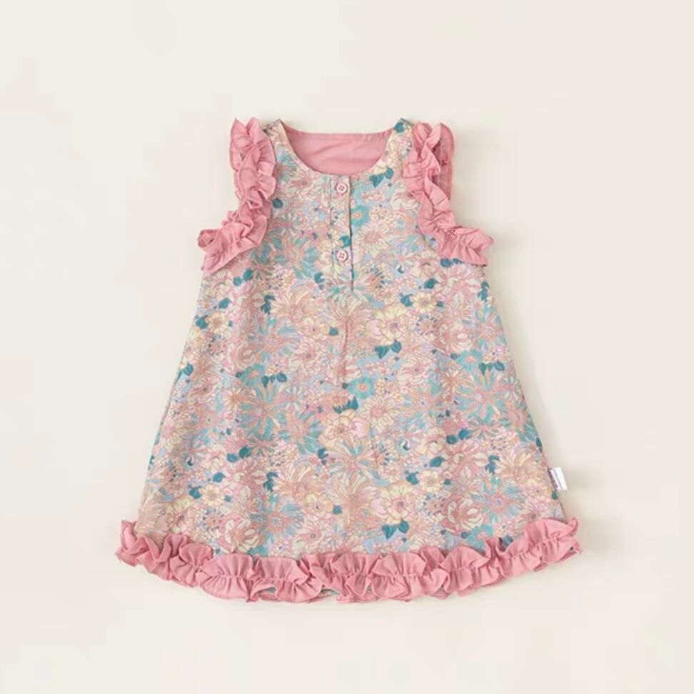 【outlet】【90cm】フリルフラワーバックボタンノースリーブワンピース