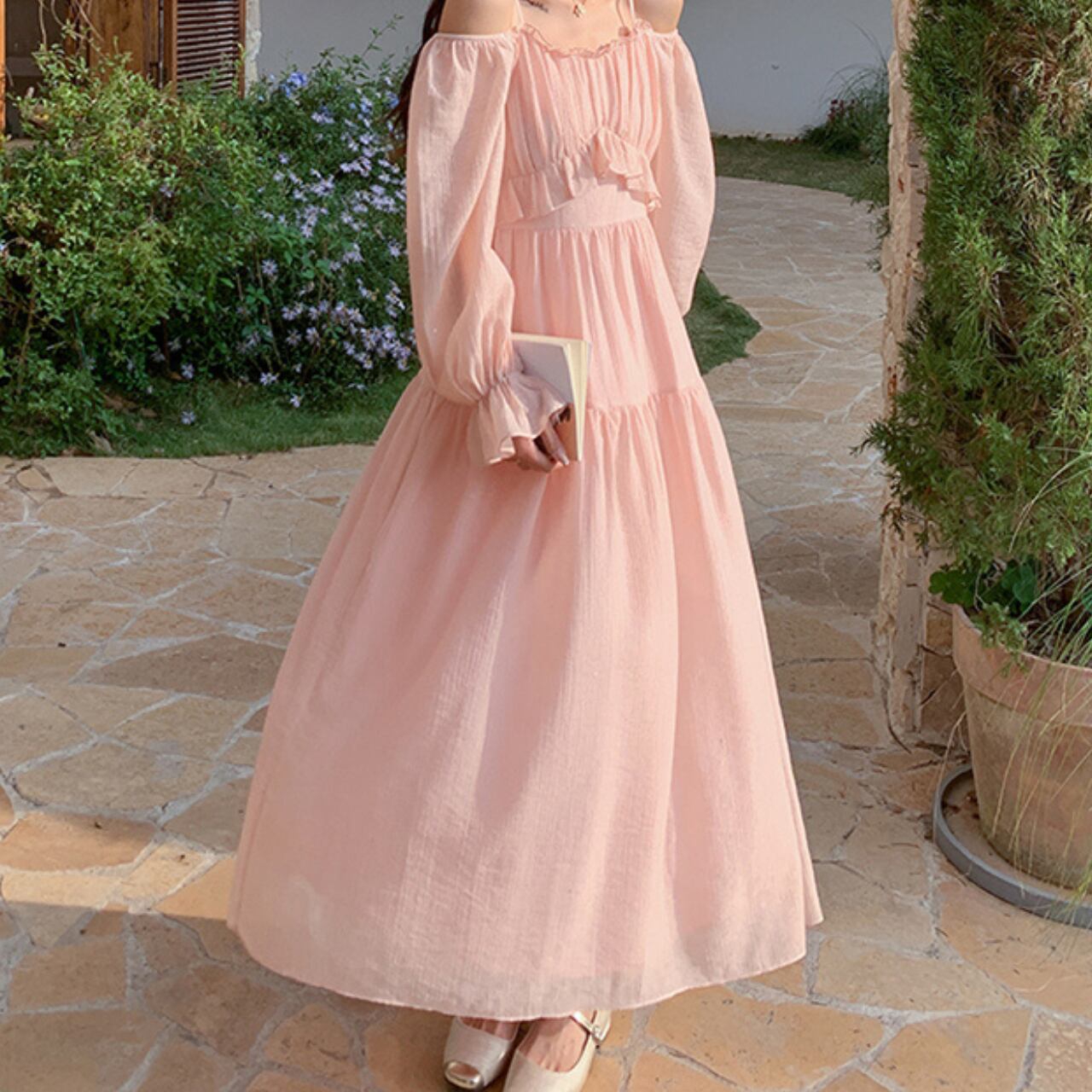Peach Breeze Off-Shoulder Dress R0199