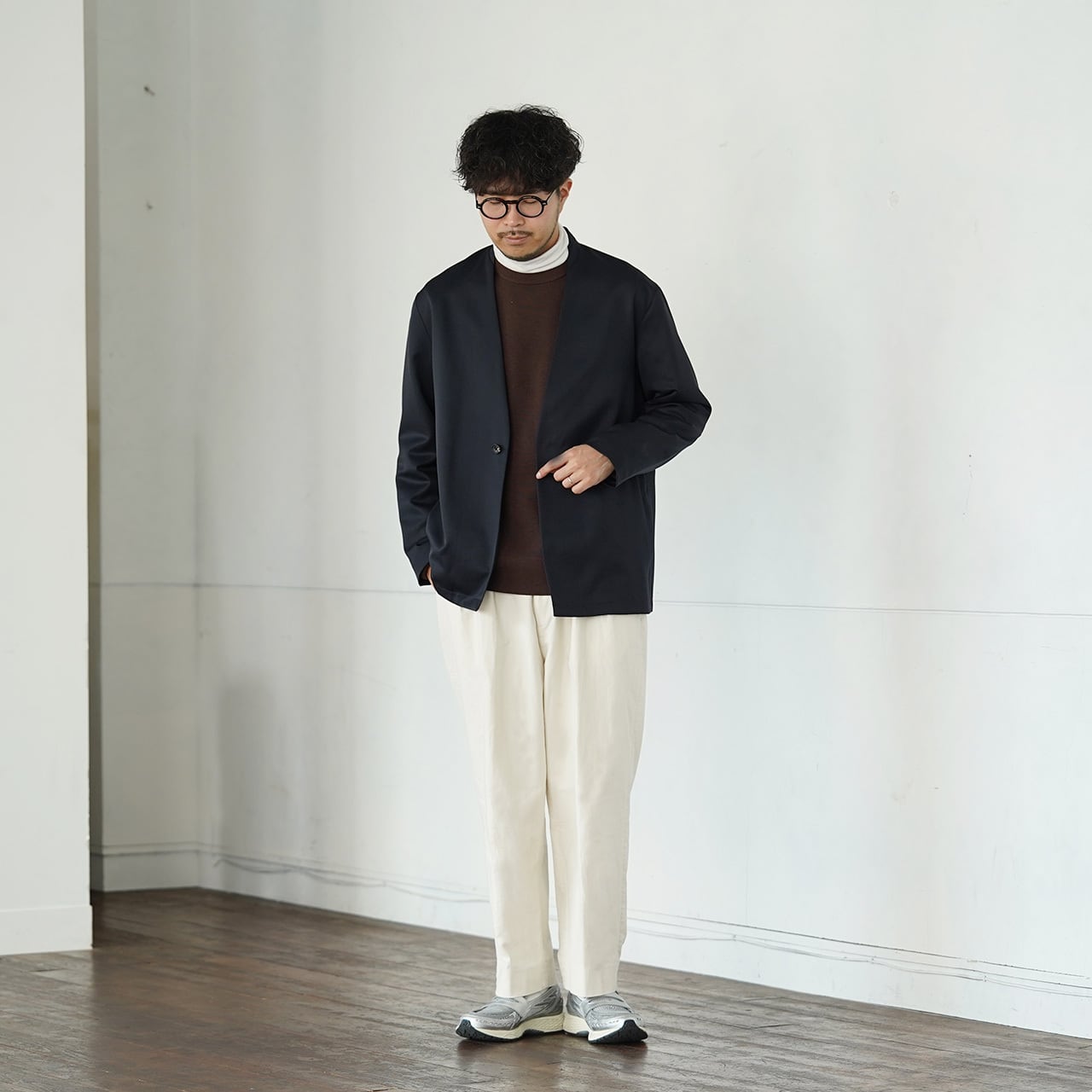 ゴーシュ　プレスウール　ノーカラージャケット セール】 【洗える】ウールライクカルゼ ノーカラー ジャケット （ノー