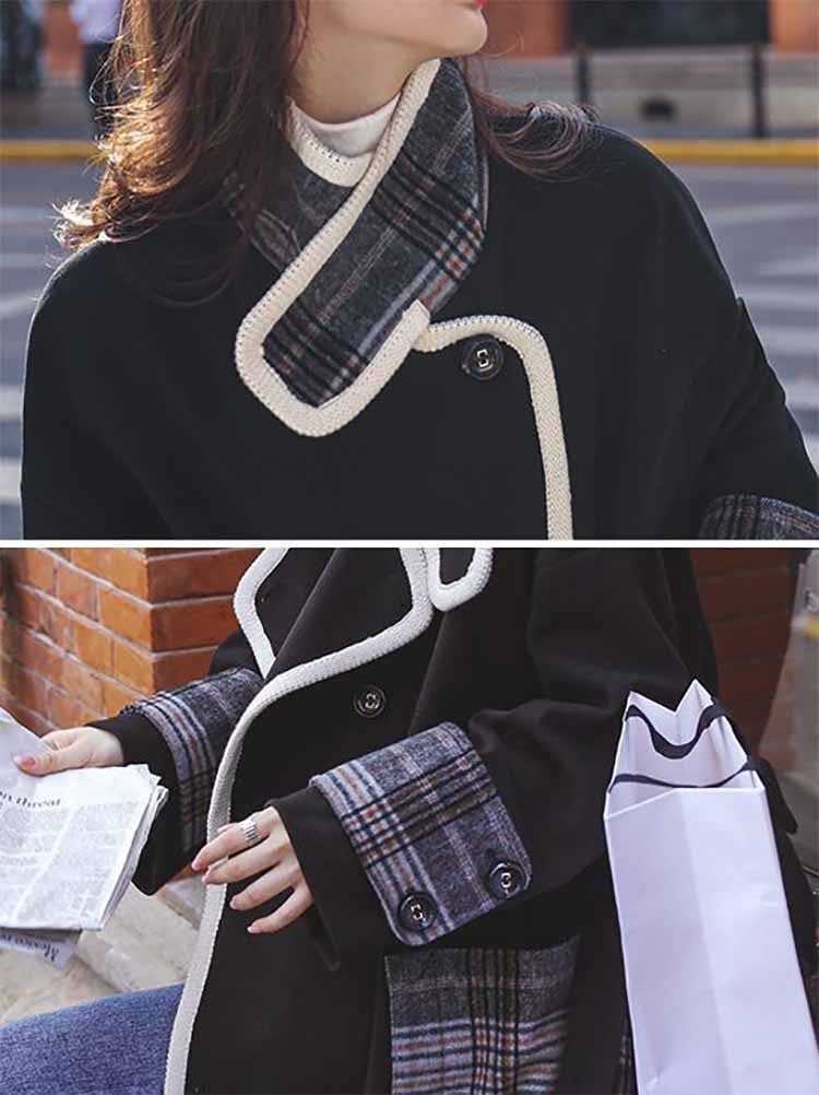 即納】1点限定 チェック柄デザインダブルブレストロングコート 大人