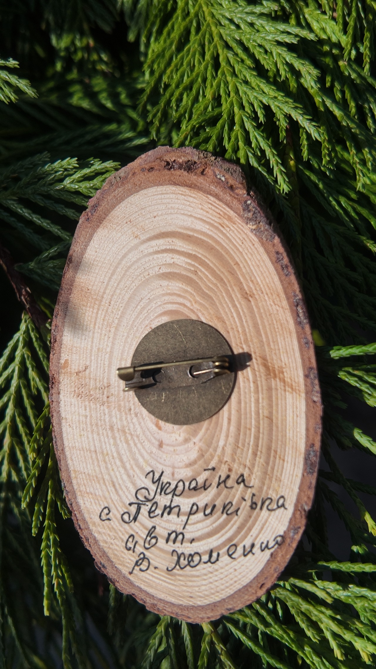 ウクライナ伝統絵画 ペトリキウカ塗り 木製ブローチ（ホメンコ作） - 3