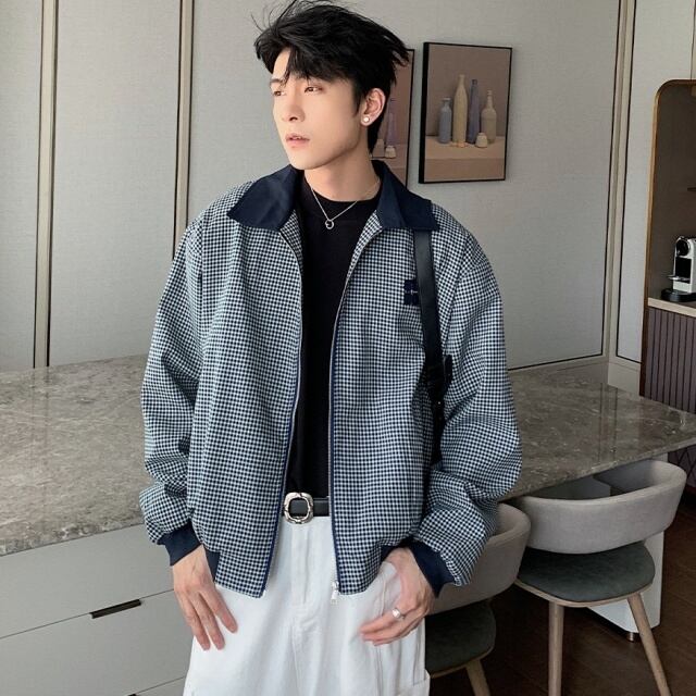 【予約販売】ジャケット メンズ アウター ブラック バイカラー ショート丈 ジップアップ レトロ クラシカル お洒落 こなれ感 シック トレンド 秋 春 M/L/XL