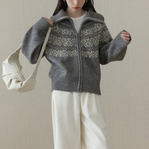 fair isle zip-up cardigan　J00436